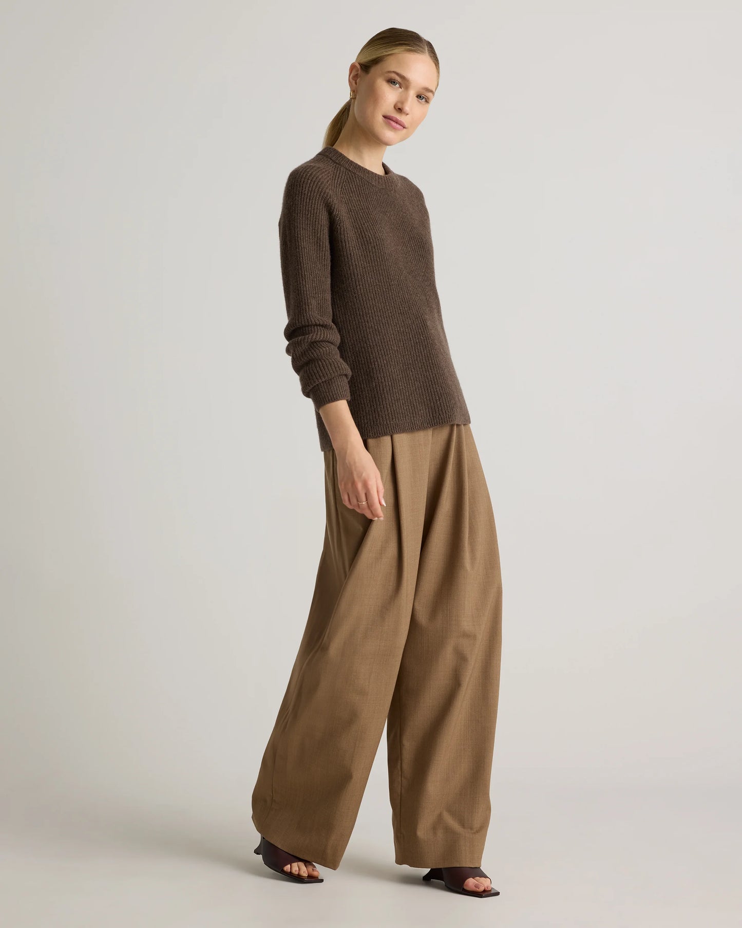 Mongolian Cashmere Fisherman Crewneck Sweater - XS / Teak