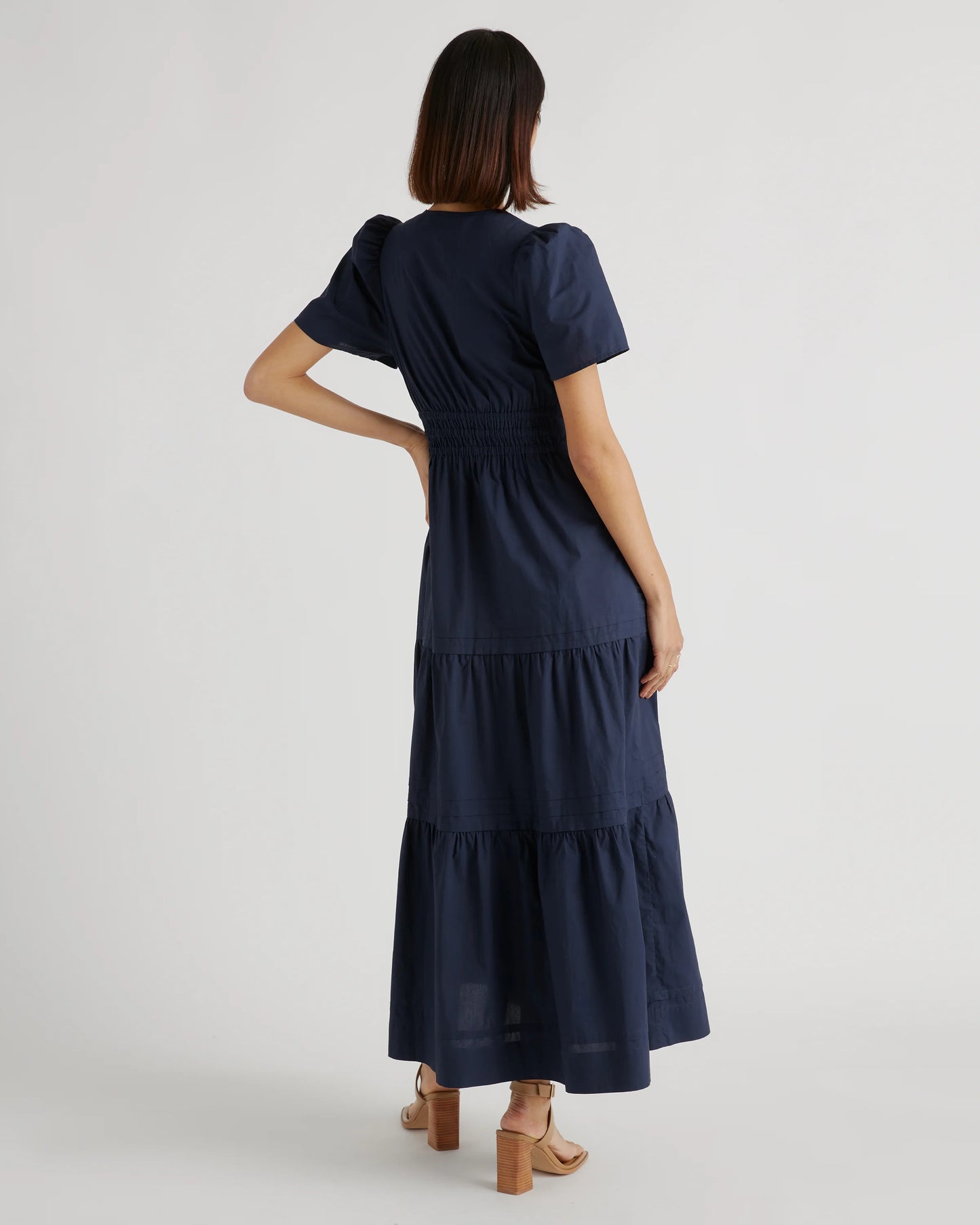 100% Organic Cotton Poplin Tiered Maxi Dress - XS / Riviera Blue Heirloom Floral