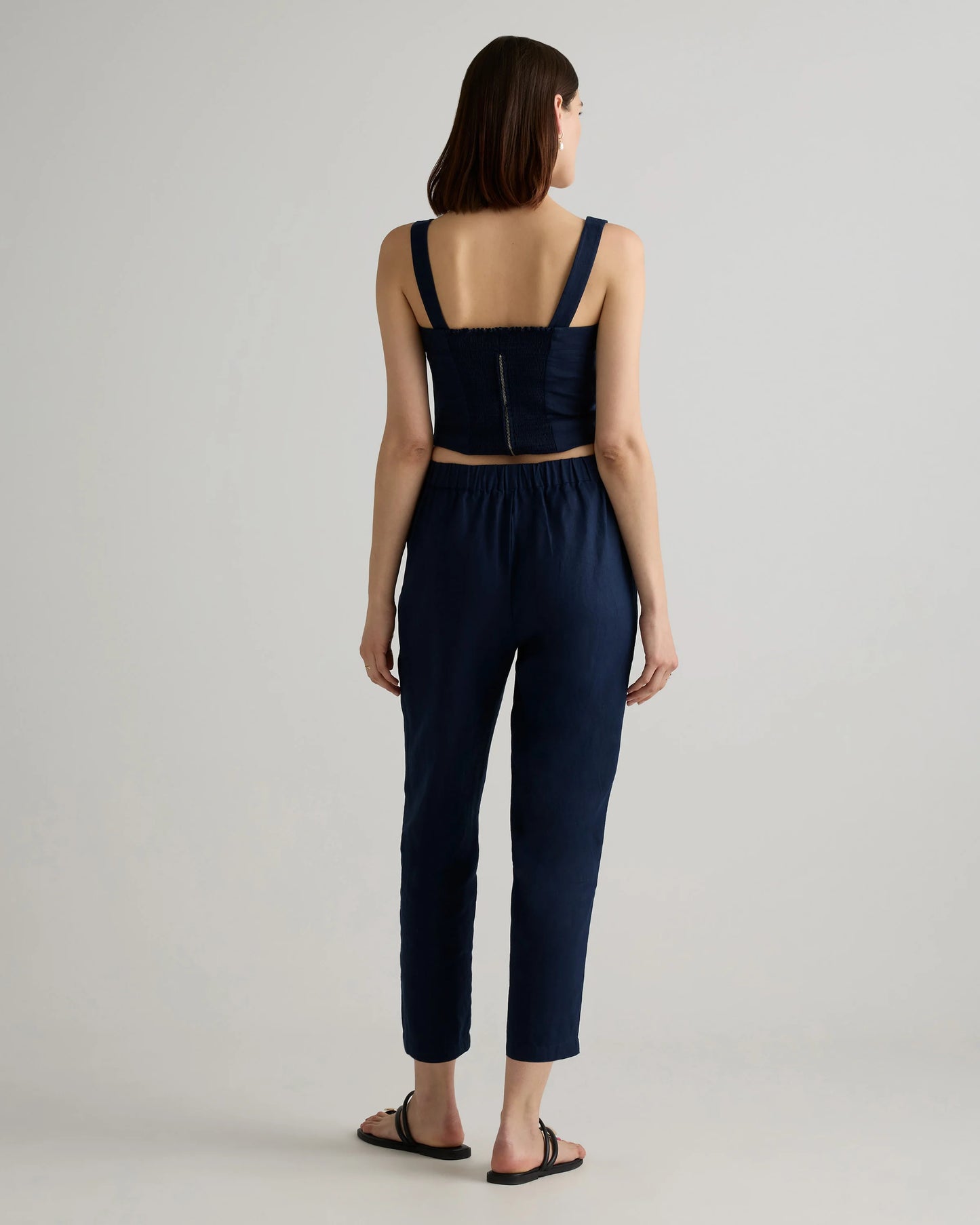 100% European Linen Tapered Ankle Pants - XS / Blue Pinstripe
