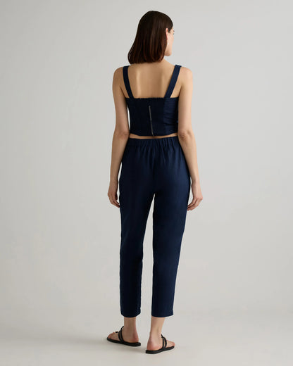100% European Linen Tapered Ankle Pants - XS / Blue Pinstripe