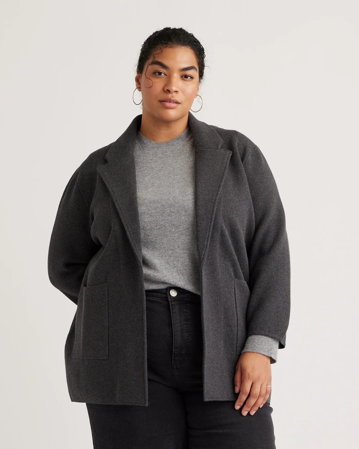 100% Organic Cotton Knit Blazer - 1X / Navy