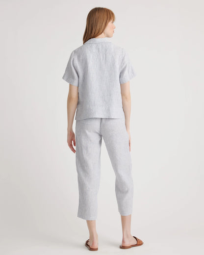 100% European Linen Short Sleeve Shirt - XS / Moonstone Blue