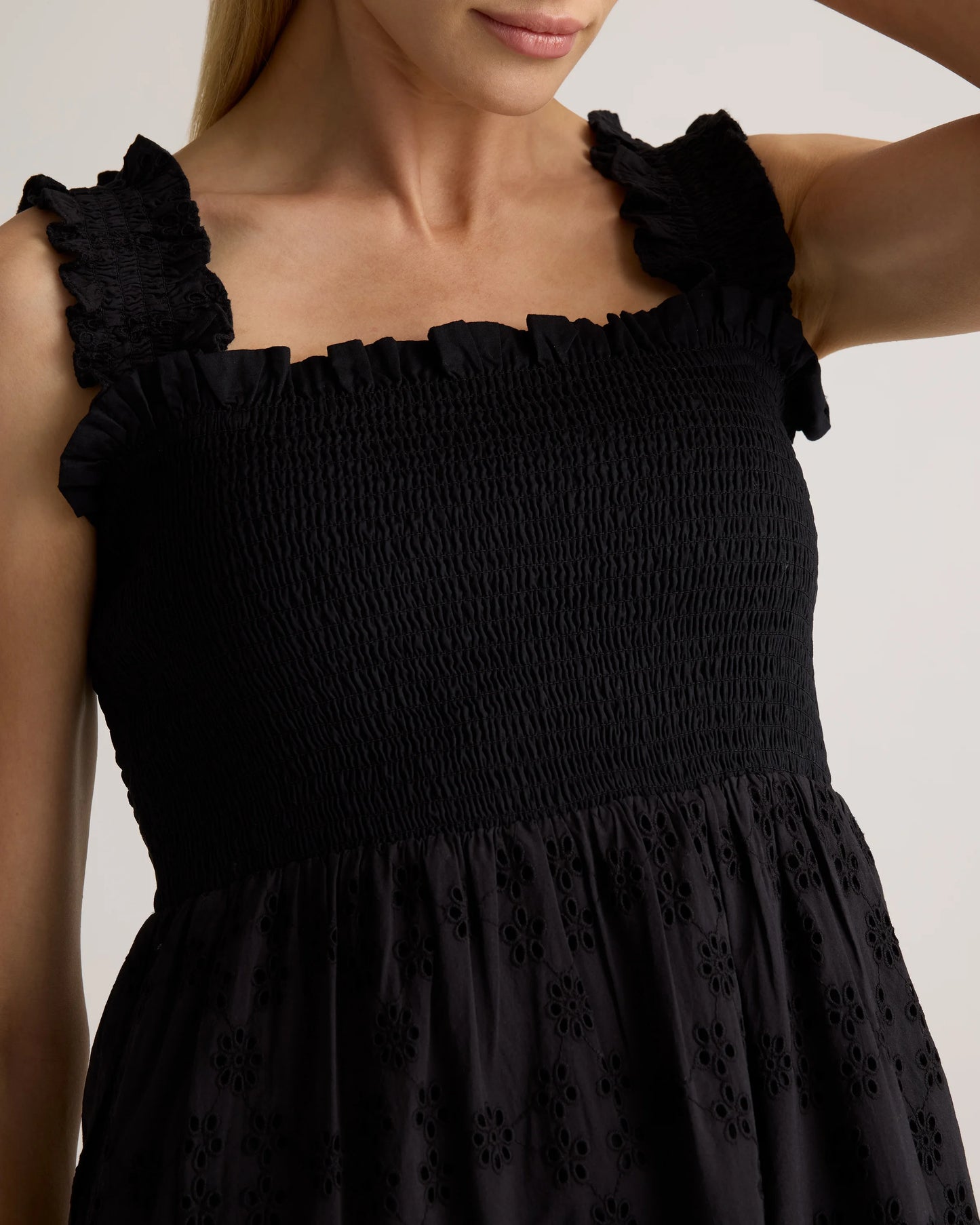 100% Organic Cotton Eyelet Smocked Midi Dress - XS / White