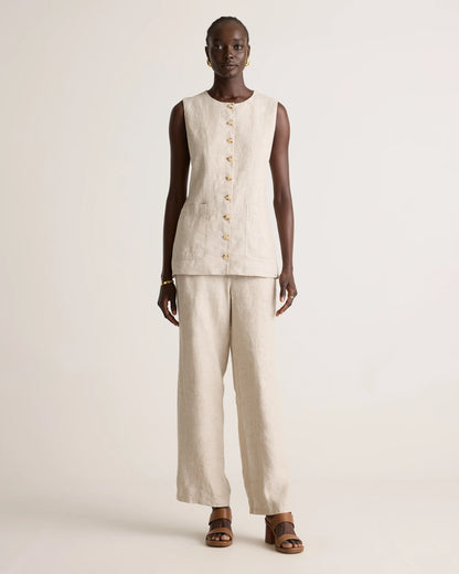 100% European Linen Longline Vest - XS / Taupe Brown Chambray