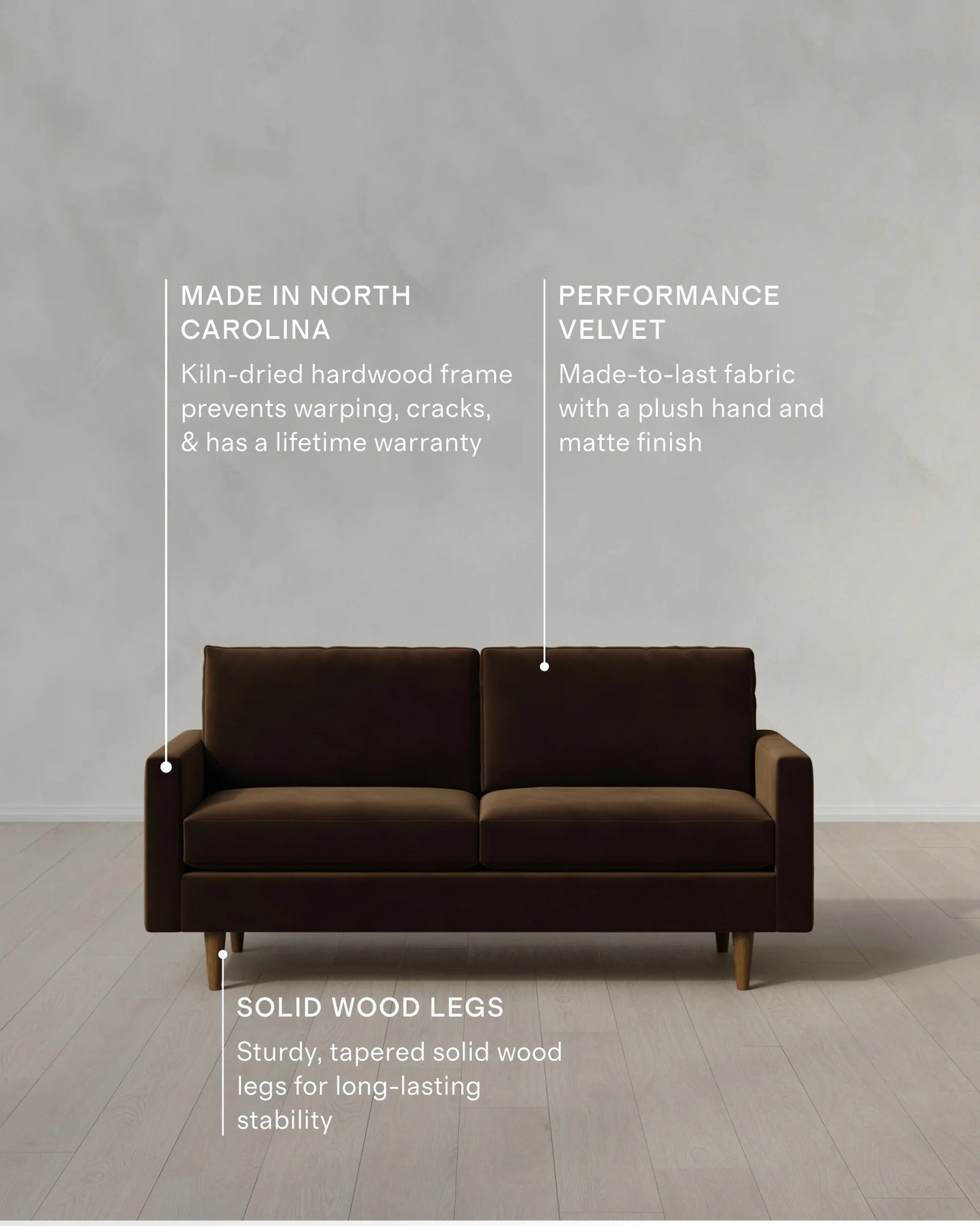 Atlas Midcentury Sofa in Performance Velvet - 6ft / Ivory
