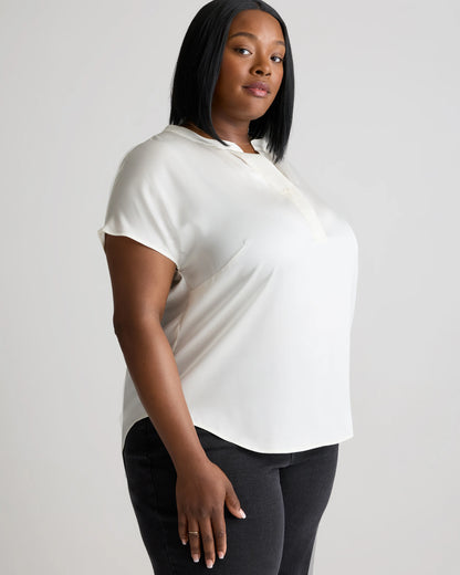 Washable Stretch Silk Dolman Sleeve Blouse - 1X / Black