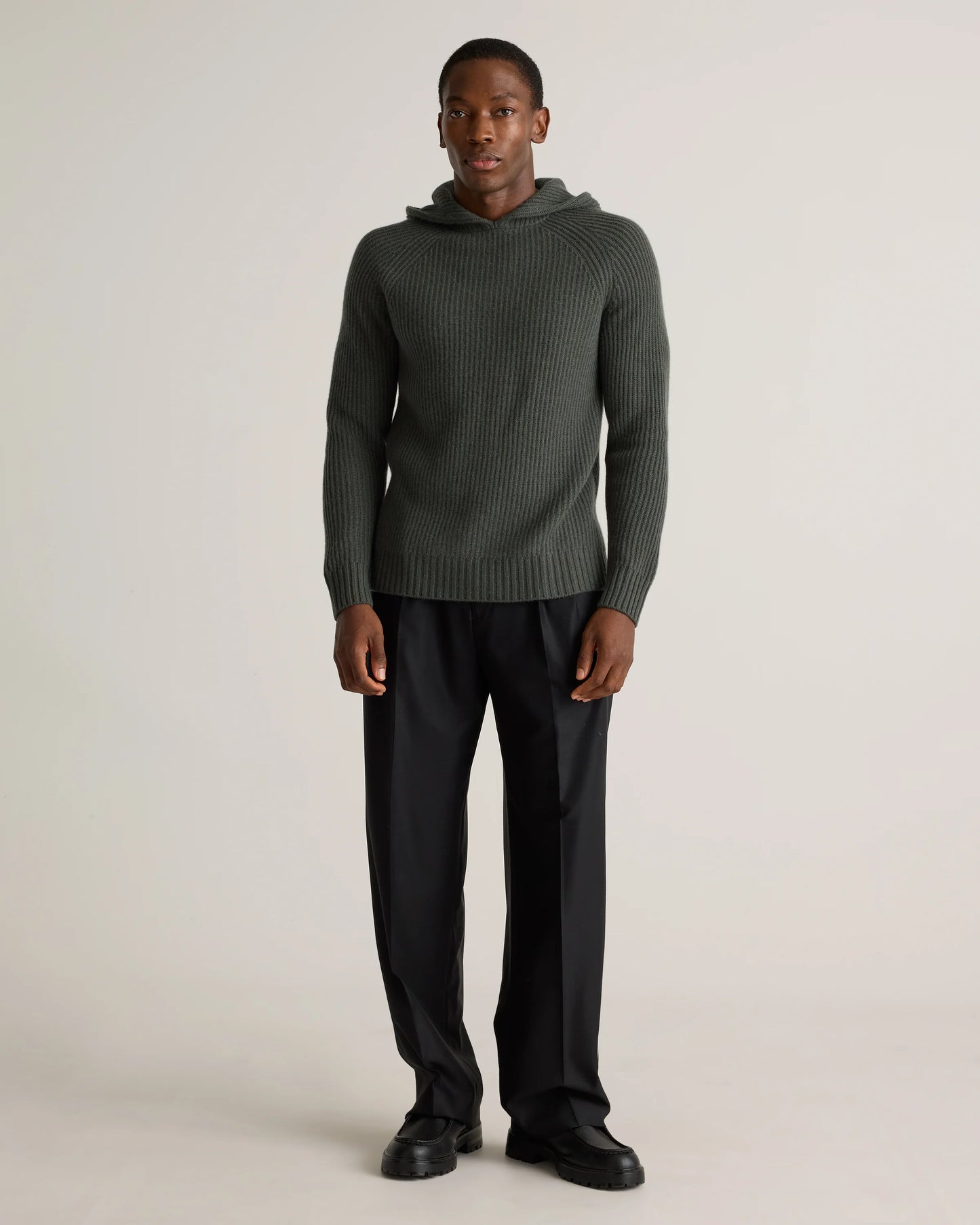 Mongolian Cashmere Fisherman Pullover Hoodie - S / Black