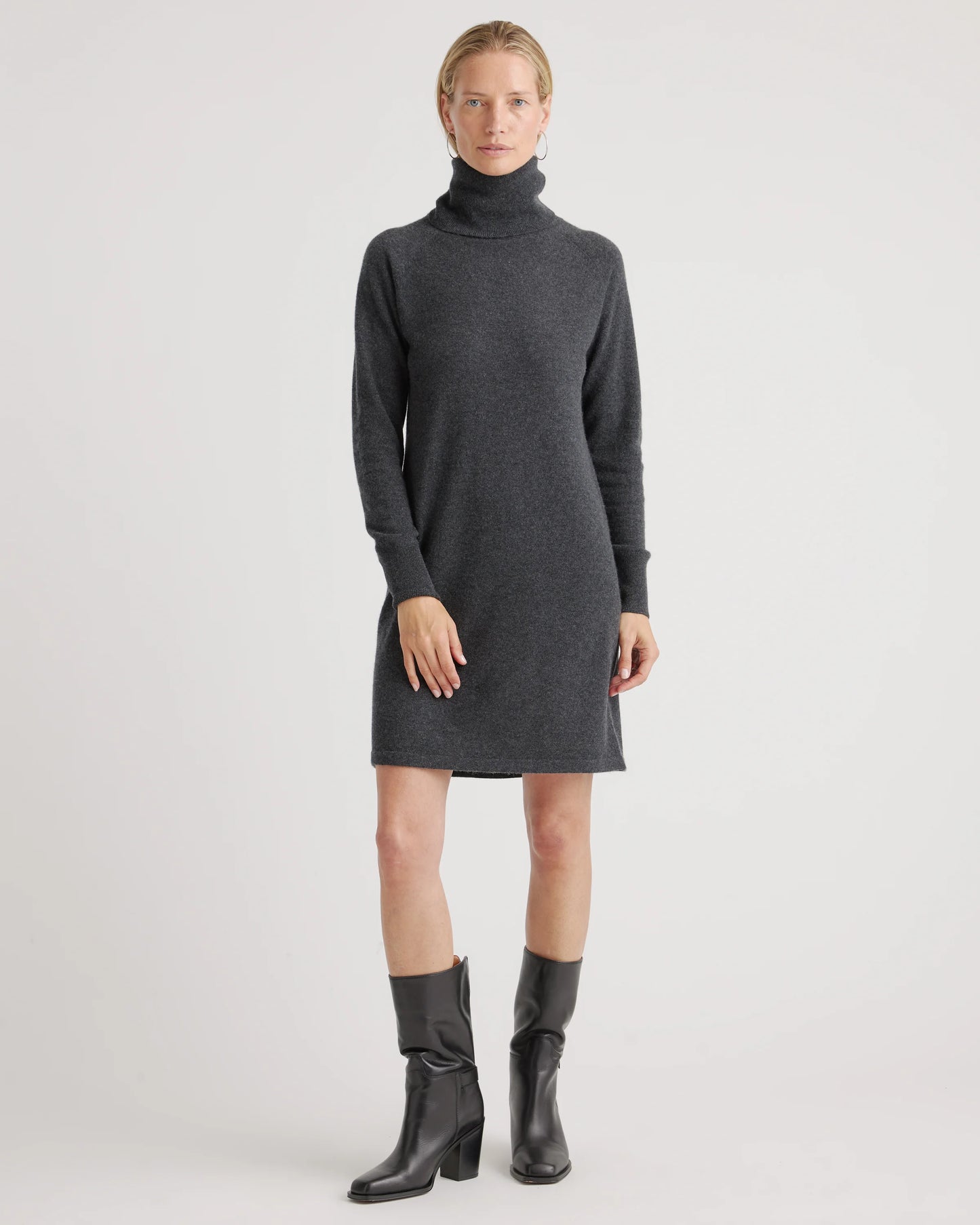 Mongolian Cashmere Turtleneck Sweater Dress - XS / Moss