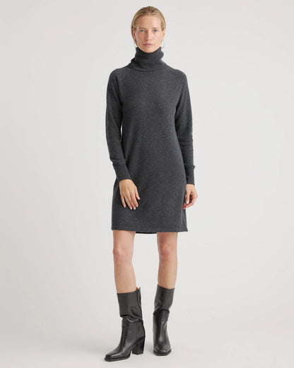 Mongolian Cashmere Turtleneck Sweater Dress - XS / Moss