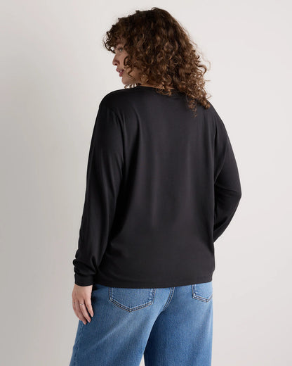 Cotton Modal Long Sleeve Tee - 1X / Black