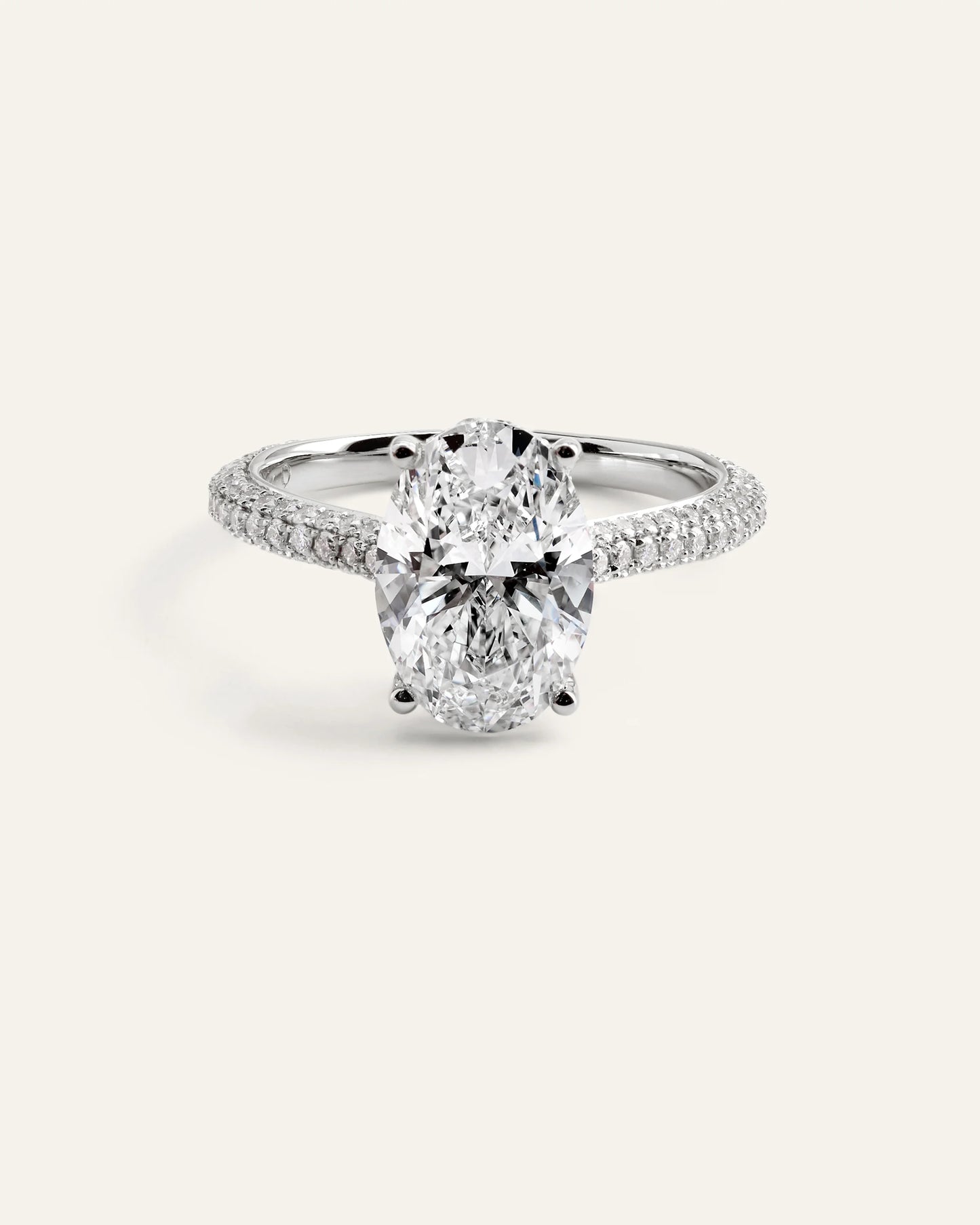 Lab Grown Diamond Oval Pave Cathedral Engagement Ring - 3ct - 4 / Yellow Gold