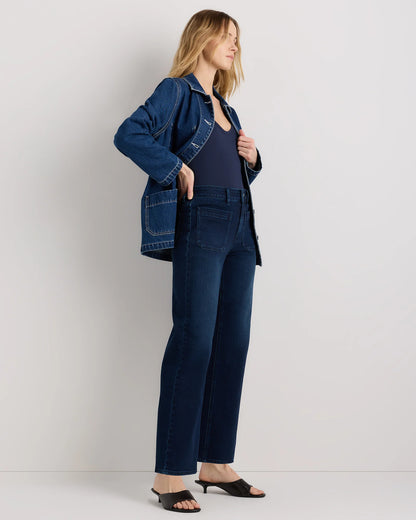 Bella Stretch Patch Pocket Wide Leg Jeans - 24 / Deep Sea Blue
