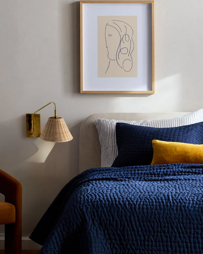 Articulating Sconce with Rattan Shade - One Size / Brass