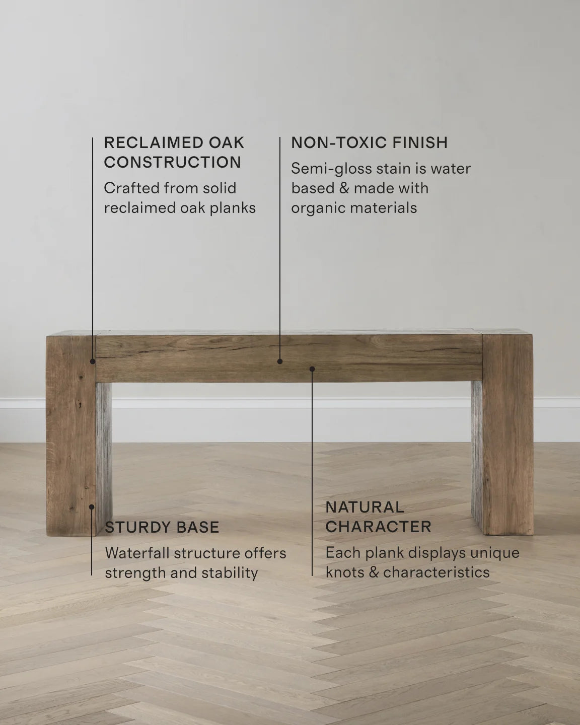 Reclaimed Oak Waterfall Console Table - One Size / Weathered Oak