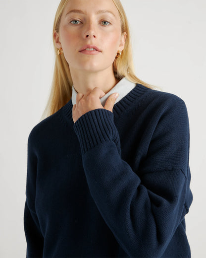 100% Organic Cotton Boyfriend Crew Sweater - XS / Speckled Beige