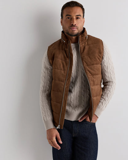100% Suede Puffer Vest - S / Charcoal Black