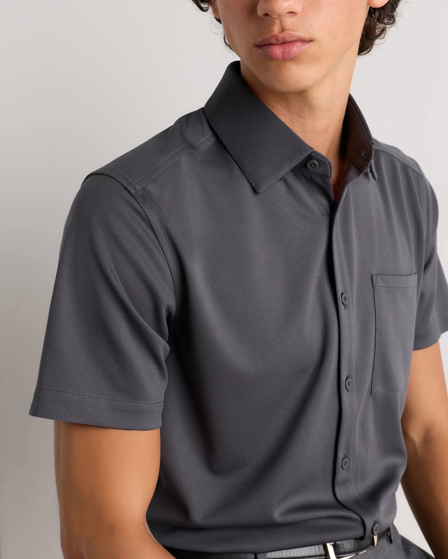 Commuter Stretch Pique Short Sleeve Button Down - S / Black