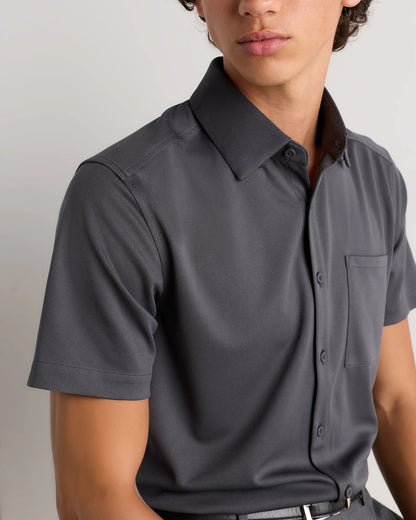 Commuter Stretch Pique Short Sleeve Button Down - S / Black