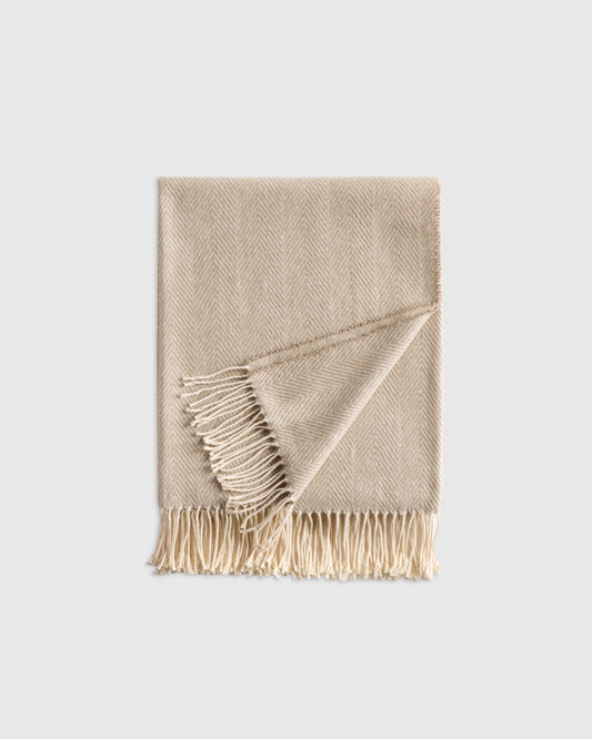 Lightweight Italian Cotton Herringbone Throw - One Size / Mushroom