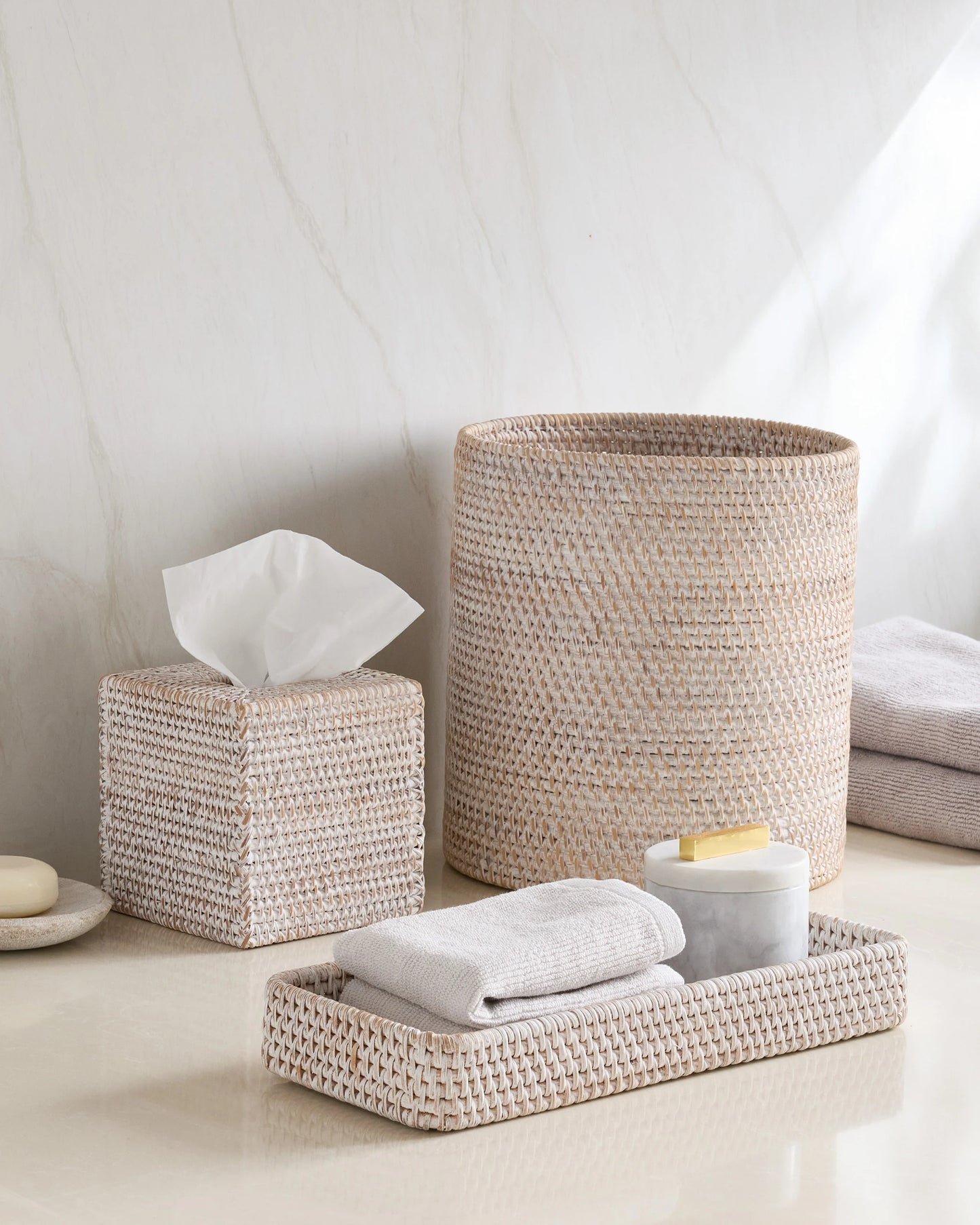 Handwoven Rattan Bathroom Accessories Set - One Size / Natural
