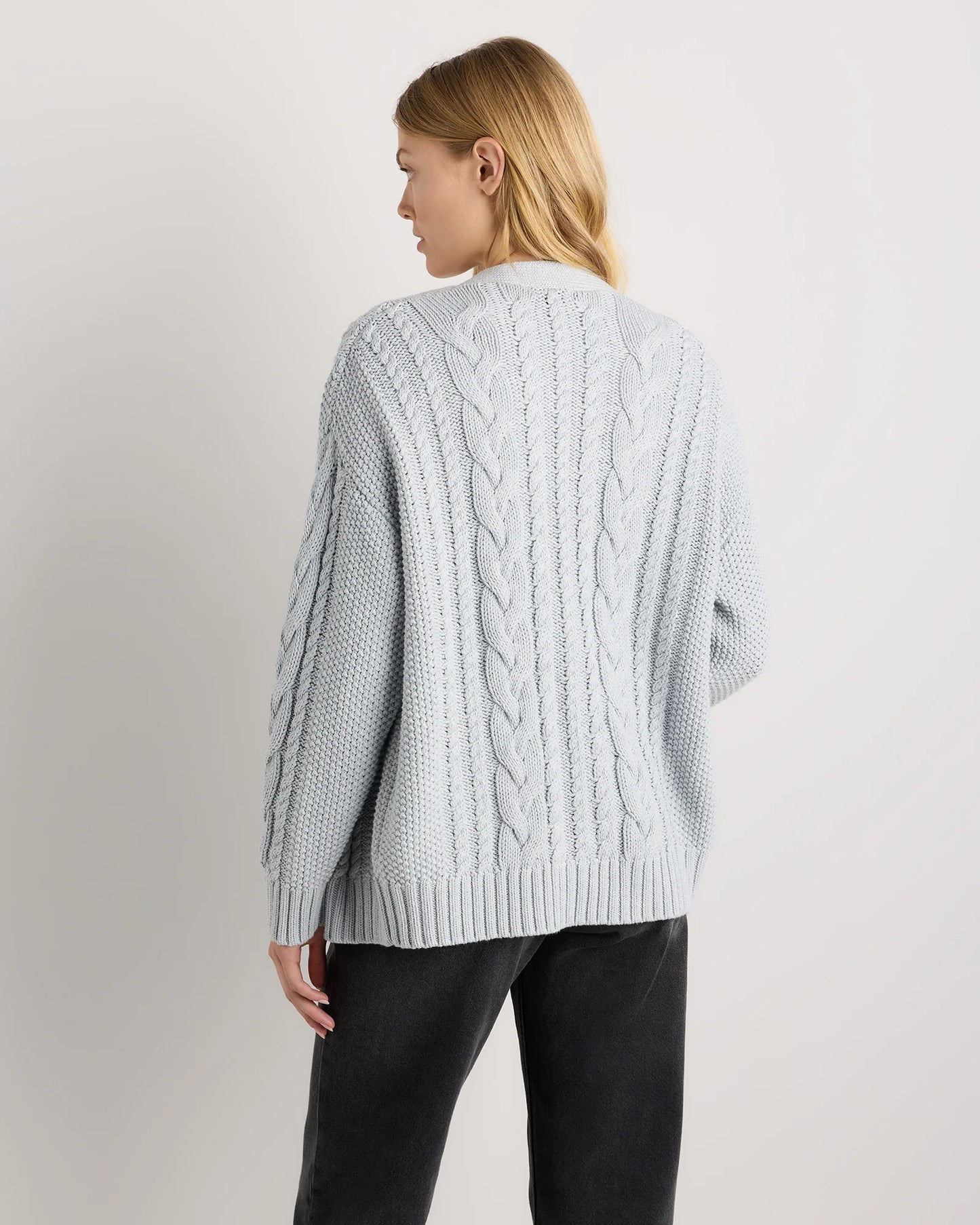 100% Organic Cotton Oversized Cable Cardigan - XS / Heather Brown