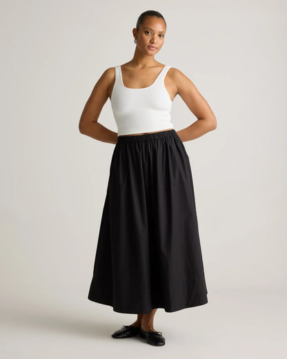 100% Organic Cotton Poplin A-line Maxi Skirt - XS / Black