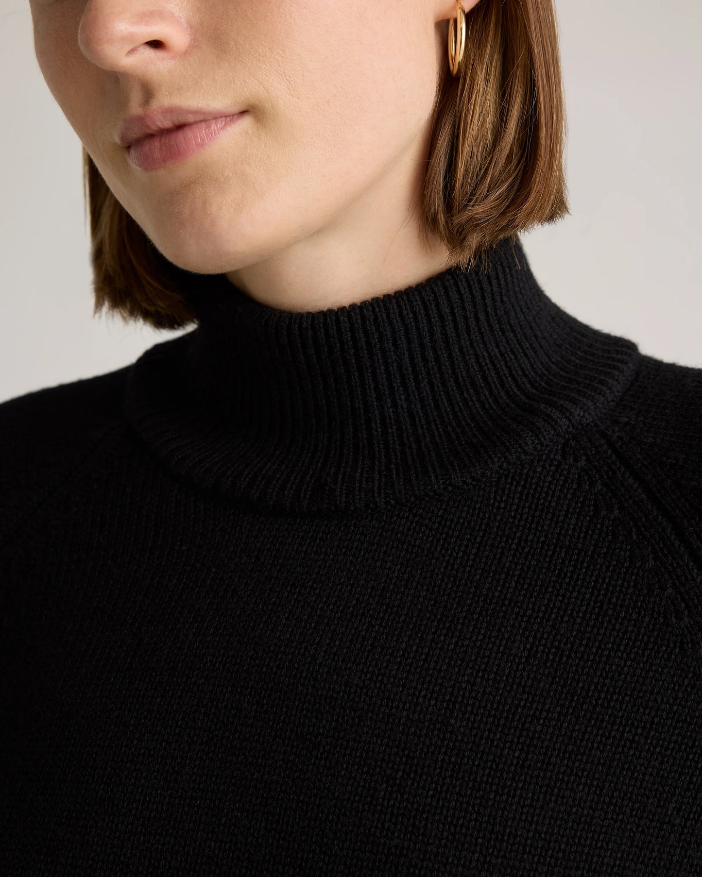 Australian Merino Wool Cropped Mock Neck Sweater - XS / Heather Bone