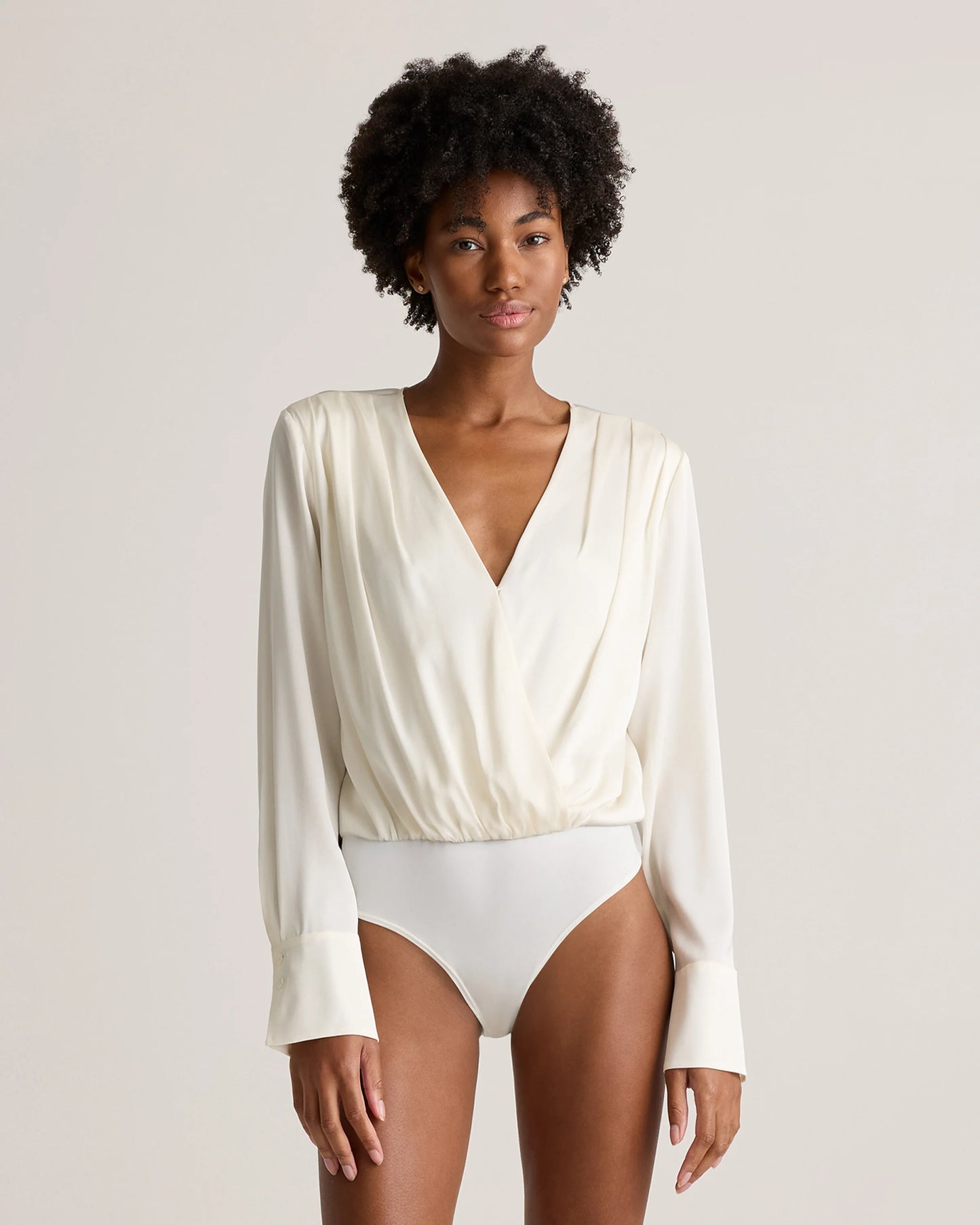 Washable Stretch Silk Surplice Bodysuit - XS / Moonstone Blue