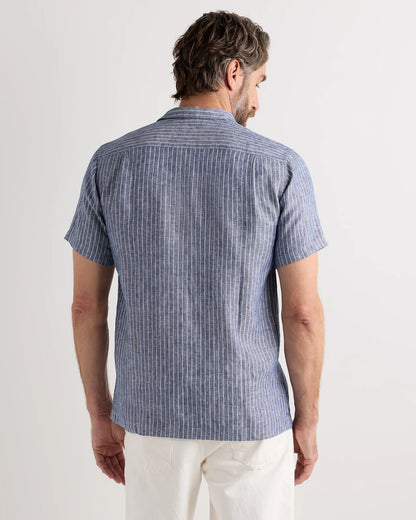 100% European Linen Camp Shirt - XS / Sky Blue Mariner Stripe