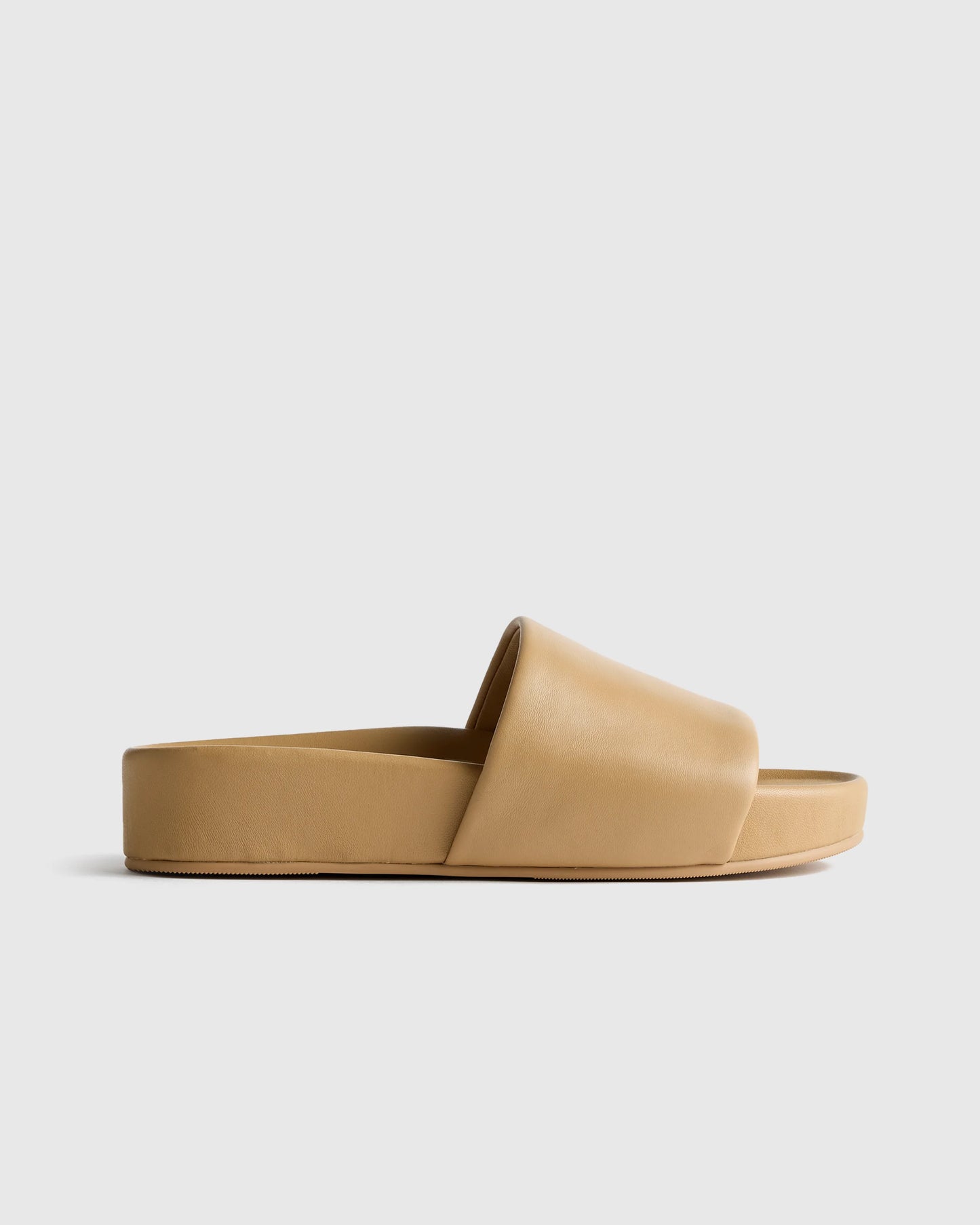Italian Leather Platform Slide Sandal - 5 / Black