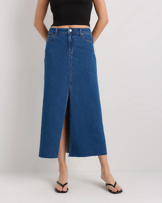 Stretch Denim 5-Pocket Midi Skirt - 24 / Obsidian Blue