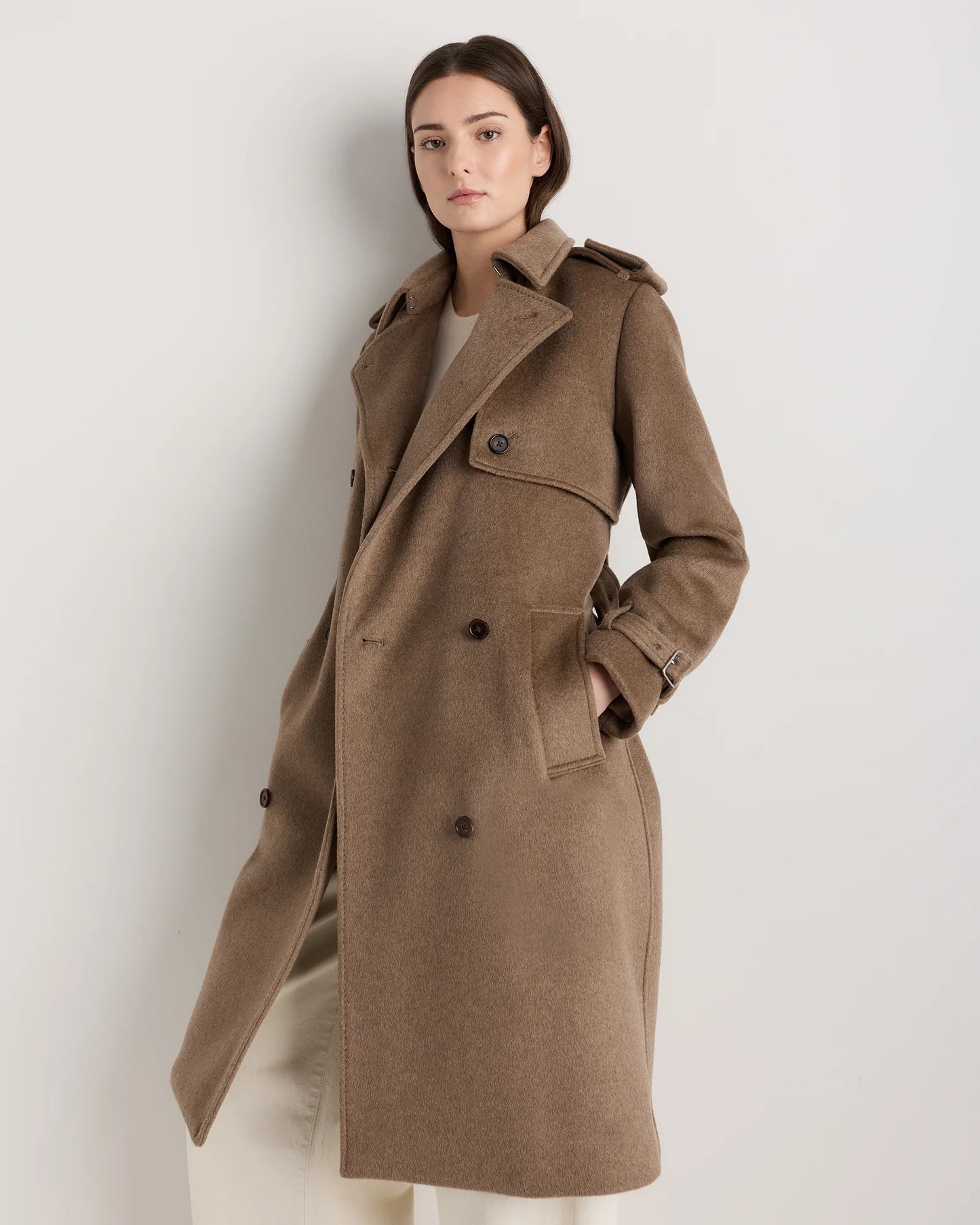 100% Mongolian Cashmere Trench Coat - XS / Heather Taupe