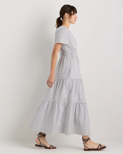 100% Organic Cotton Poplin Tiered Maxi Dress - XS / Riviera Blue Heirloom Floral