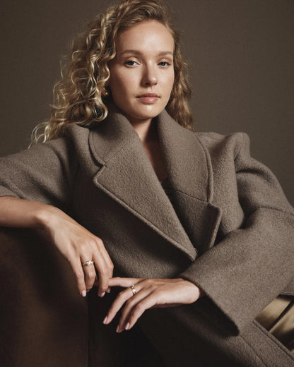 100% Merino Wool Shawl Collar Long Coat - XS / Heather Bone