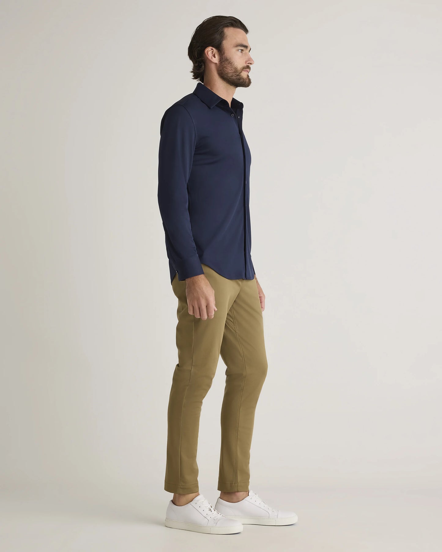 Commuter Stretch Pique Long Sleeve Button Down - XS / Dark Coal
