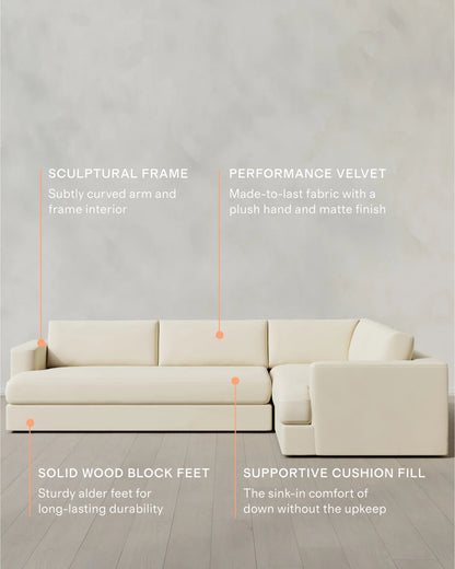 Sierra Curved Arm L Sectional in Performance Velvet - Right Arm / Sable