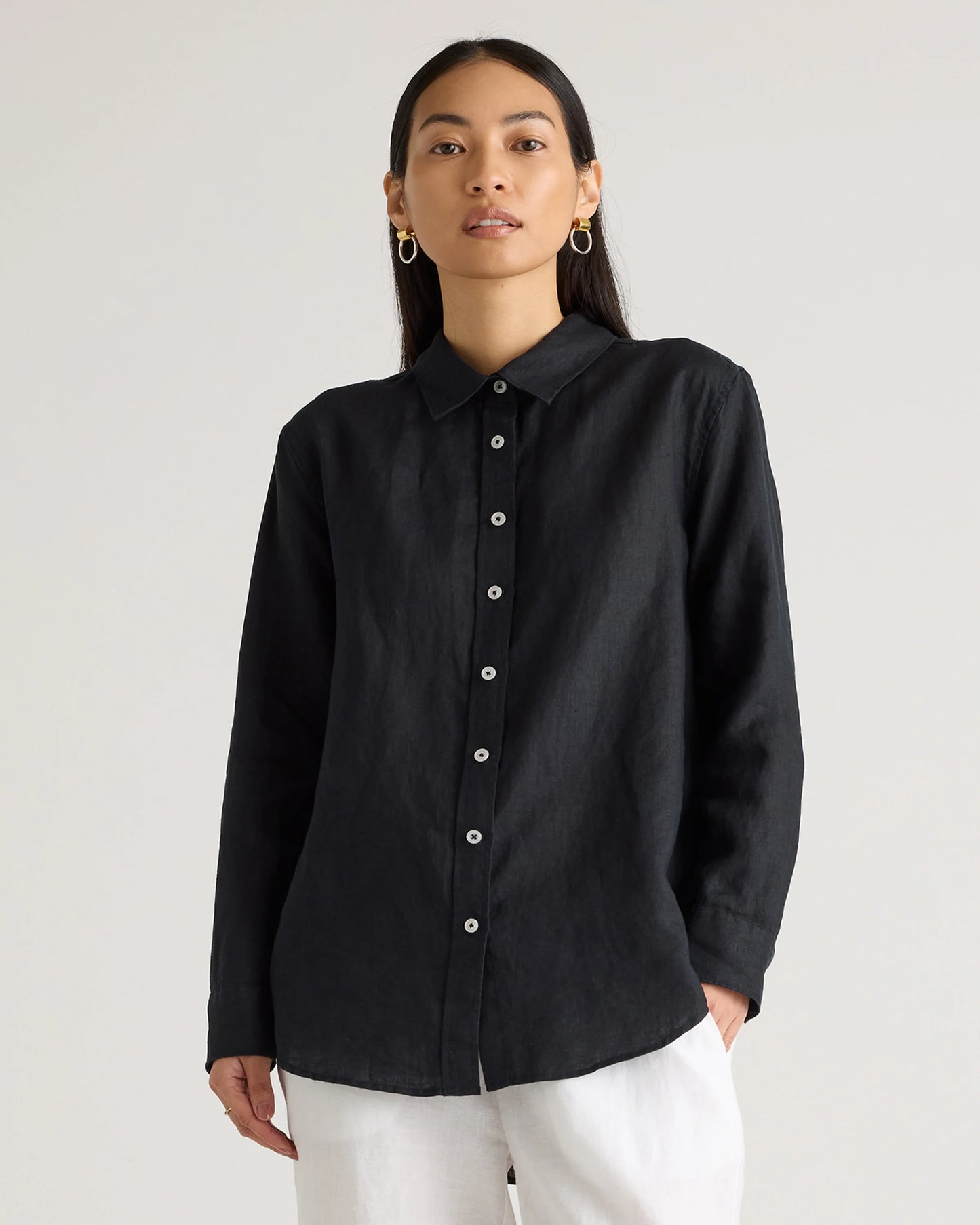 100% European Linen Long Sleeve Shirt - XS / Blue Pinstripe