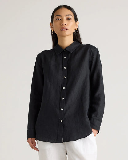 100% European Linen Long Sleeve Shirt - XS / Blue Pinstripe
