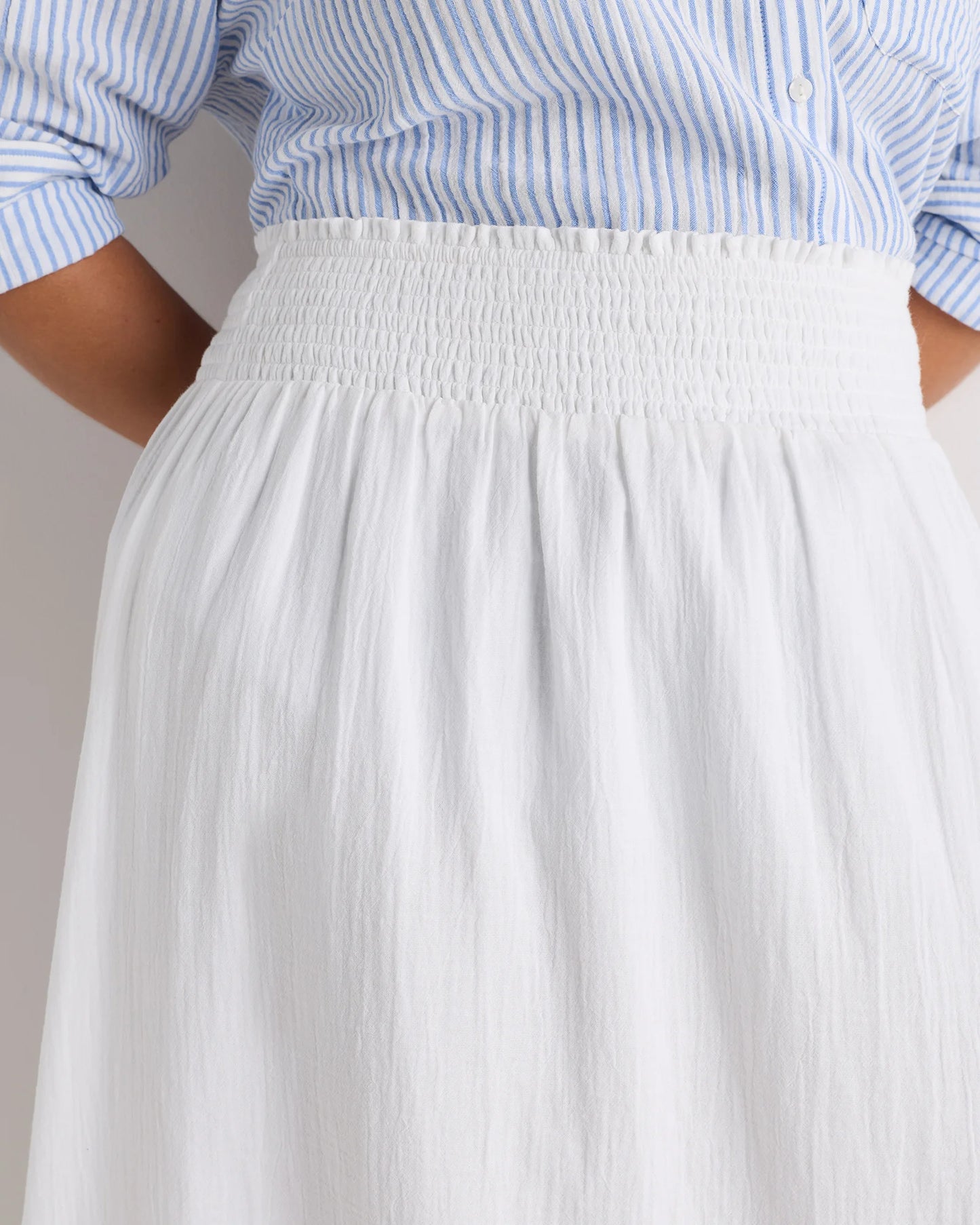 100% Organic Cotton Gauze Smocked Maxi Skirt - 1X / White