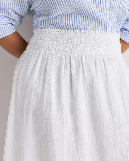 100% Organic Cotton Gauze Smocked Maxi Skirt - 1X / White