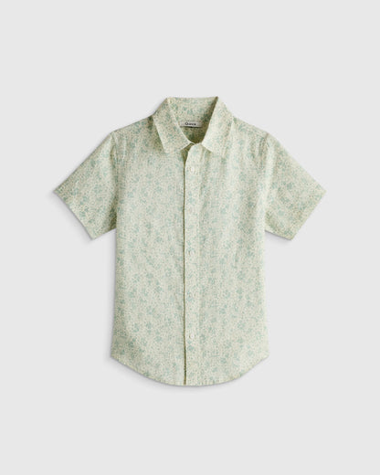 100% European Linen Printed Short Sleeve Shirt - 6 / Multi Palm