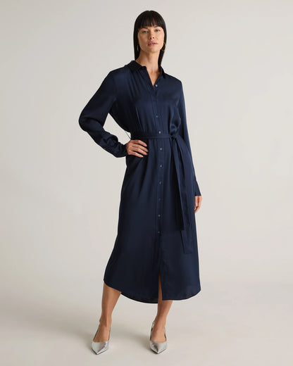 Washable Stretch Silk Maxi Shirt Dress - XS / Moonstone Blue