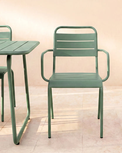 Powder-Coated Aluminum Outdoor Stacking Armchair (Set of 2) - Set of 2 / Sage Green