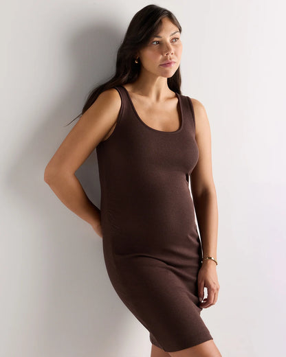 Bamboo Rib Maternity Sleeveless Mini Dress - XS / Black