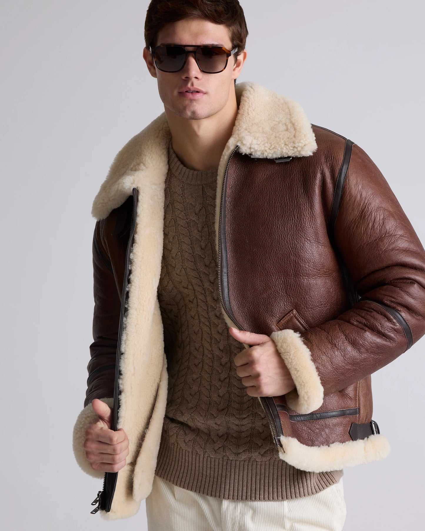 100% Shearling Bomber Jacket - S / Dark Brown