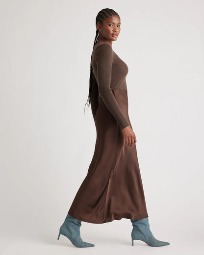 100% Washable Silk Maxi Skirt - XS / Champagne