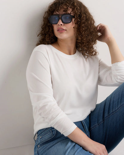 Cotton Modal Long Sleeve Tee - 1X / Black