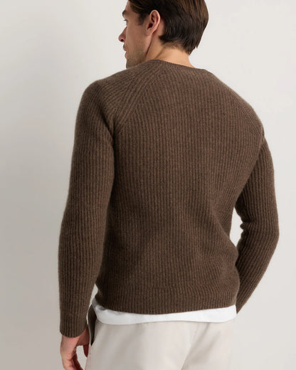 Mongolian Cashmere Fisherman Crewneck Sweater - S / Navy Marl
