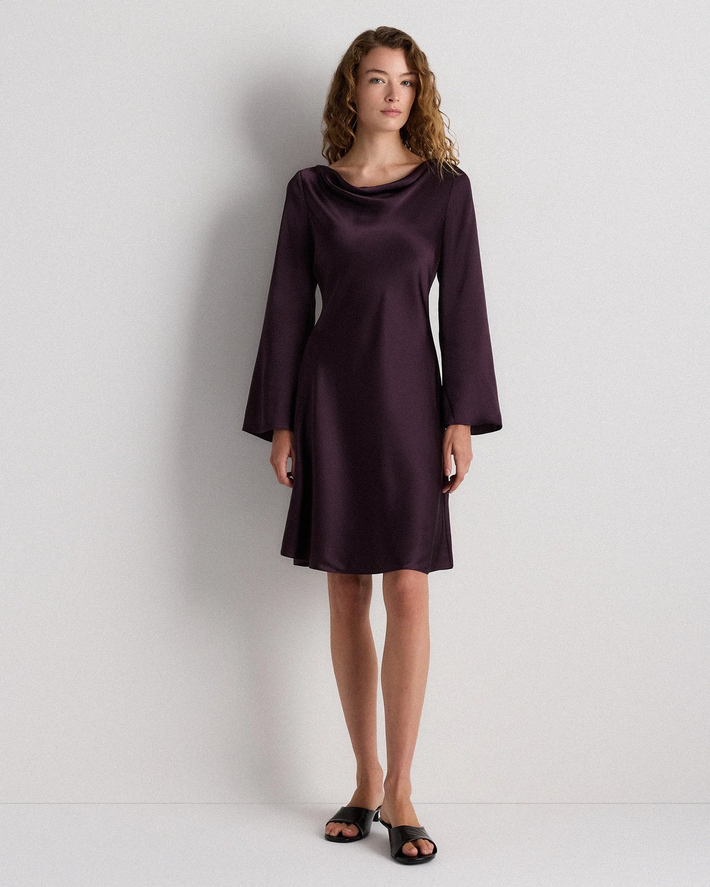 100% Washable Silk Long Sleeve Mini Dress - XS / Wine Tasting Red