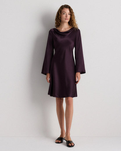100% Washable Silk Long Sleeve Mini Dress - XS / Wine Tasting Red
